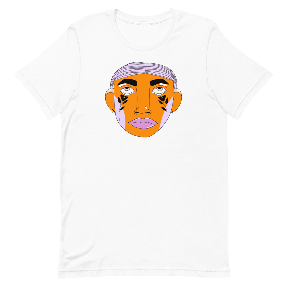 witte t-shirt met oranje gezichtje 