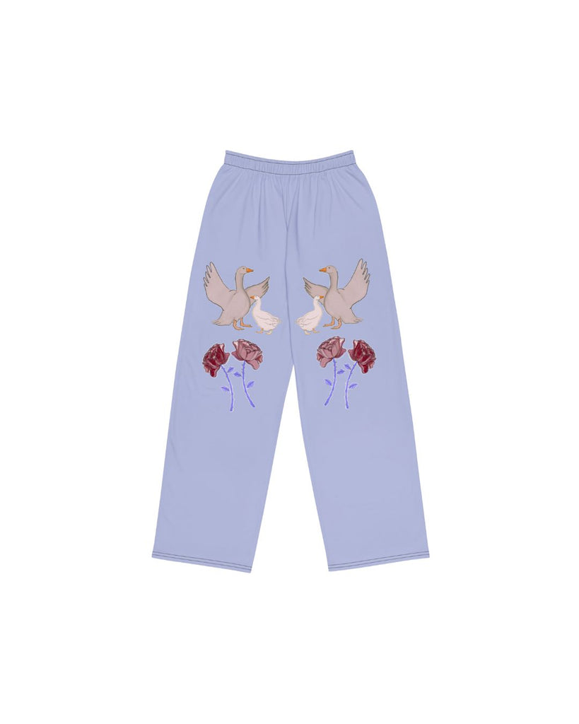 Elegante blauwe broek met unieke print. Broek met rechte pijpen en praktische zakken. 