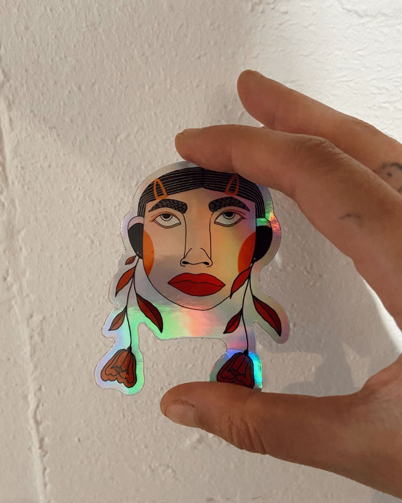 holografische sticker gezicht met oorbellen