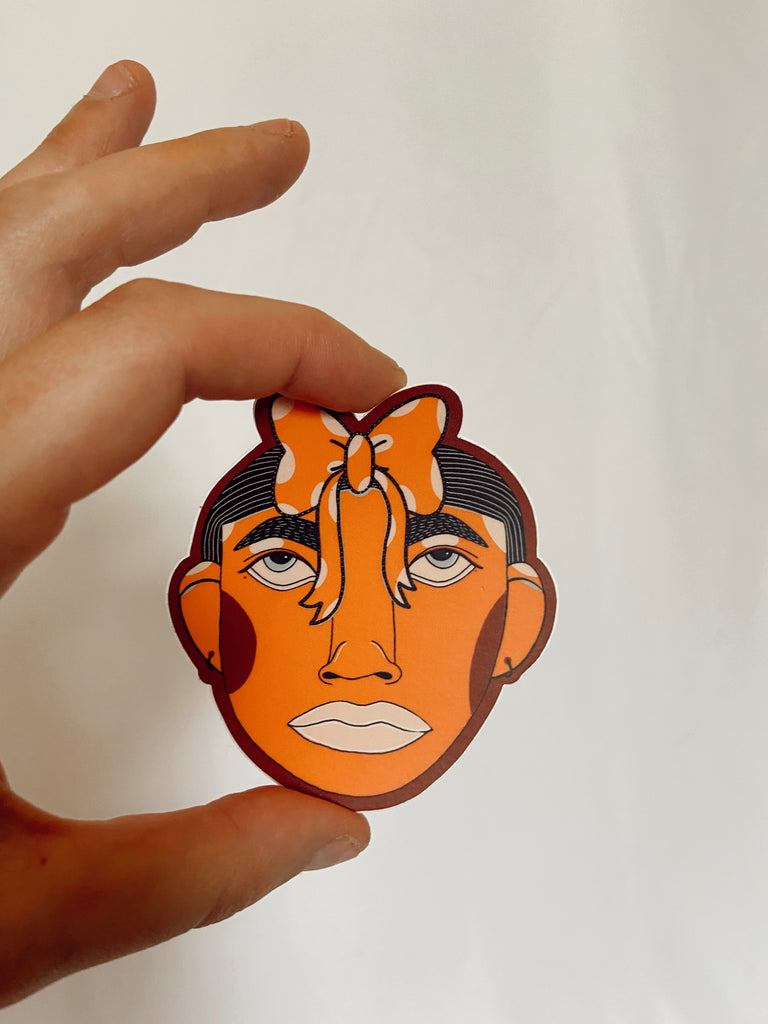 oranje sticker gezichtje met strik