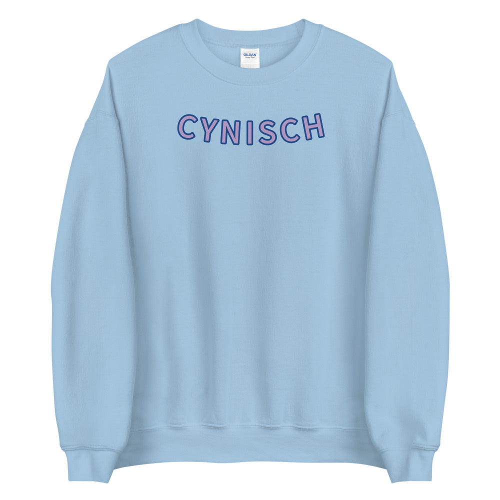 comfy trui in lichtblauw met opschrift cynisch