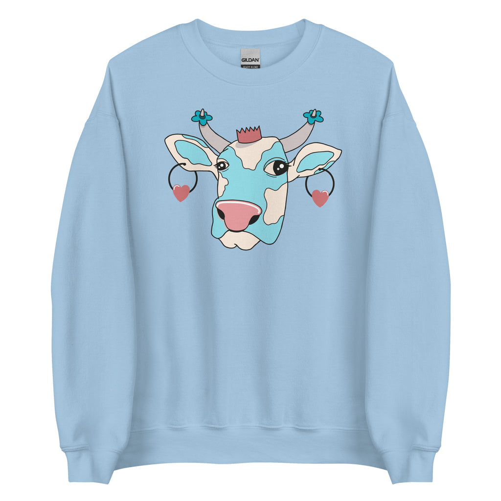 Comfy blauwe sweatshirt met koe print 