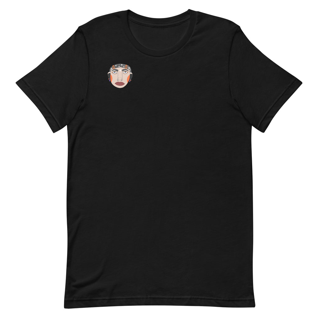 zwarte logo t-shirt met klein gezichtje voorkant