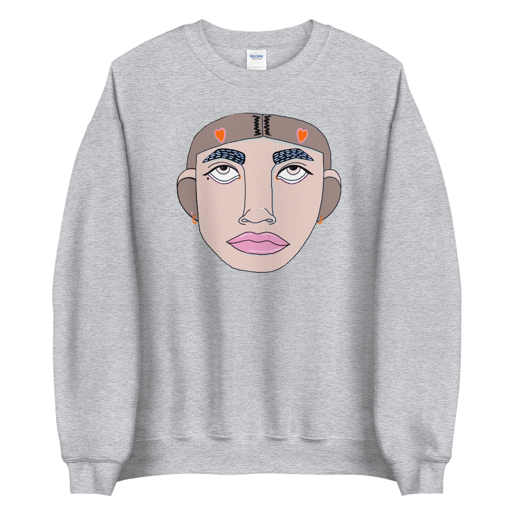 grijze sweater met gezichtje door Maxime Thys