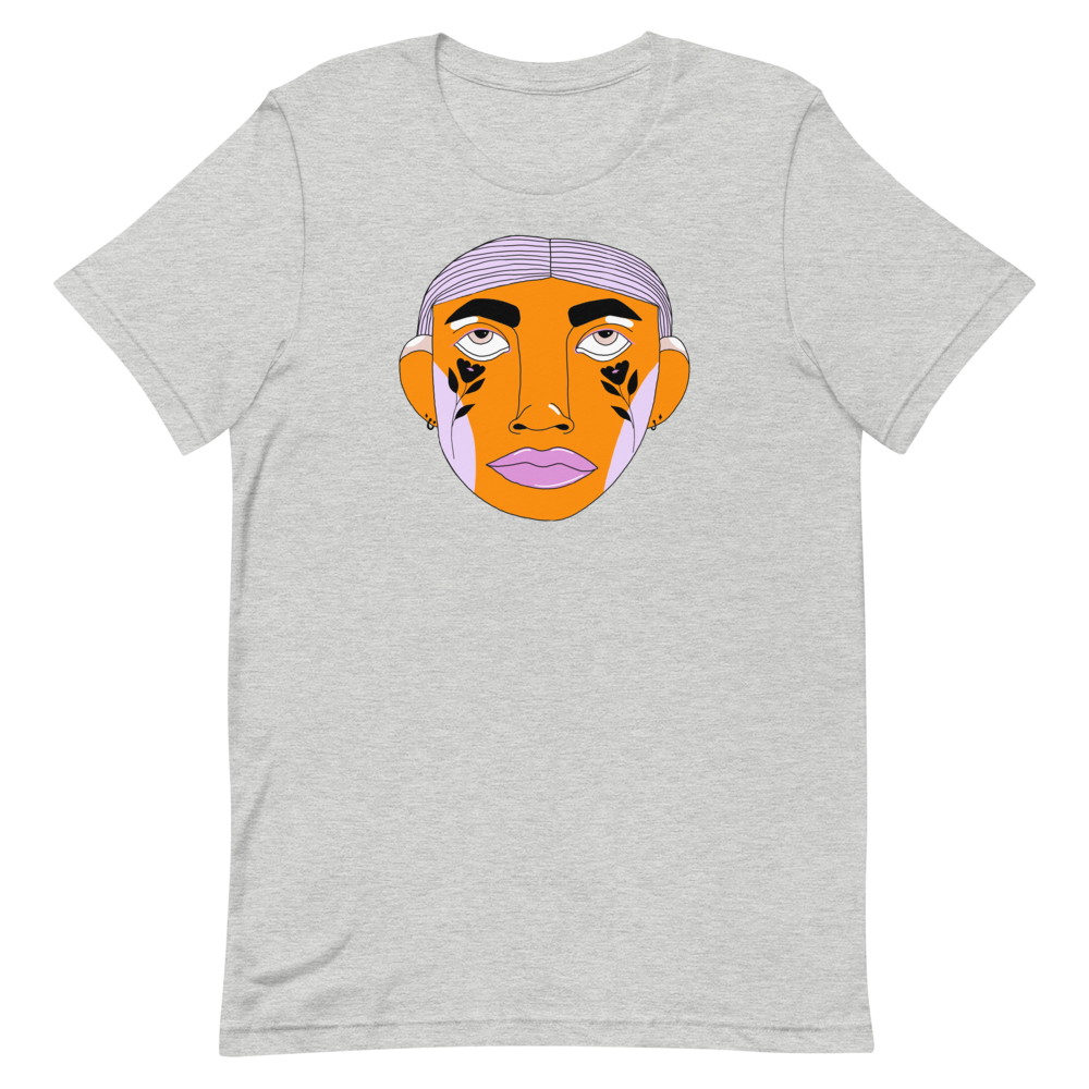 grijze t-shirt met oranje gezichtje 