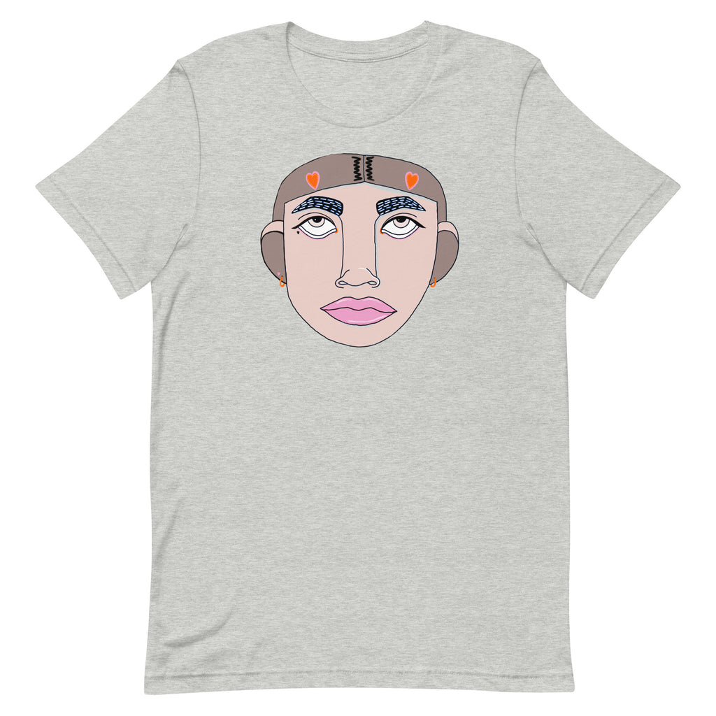 grijze t-shirt met gezichtje door Maxime Thys