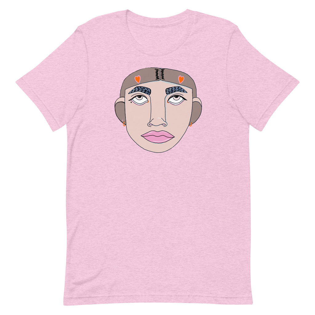 roze t-shirt met gezichtje door Maxime Thys