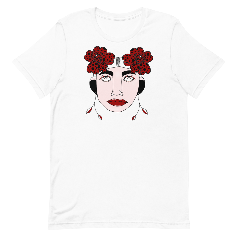 witte t-shirt met gezichtje en bloemen 